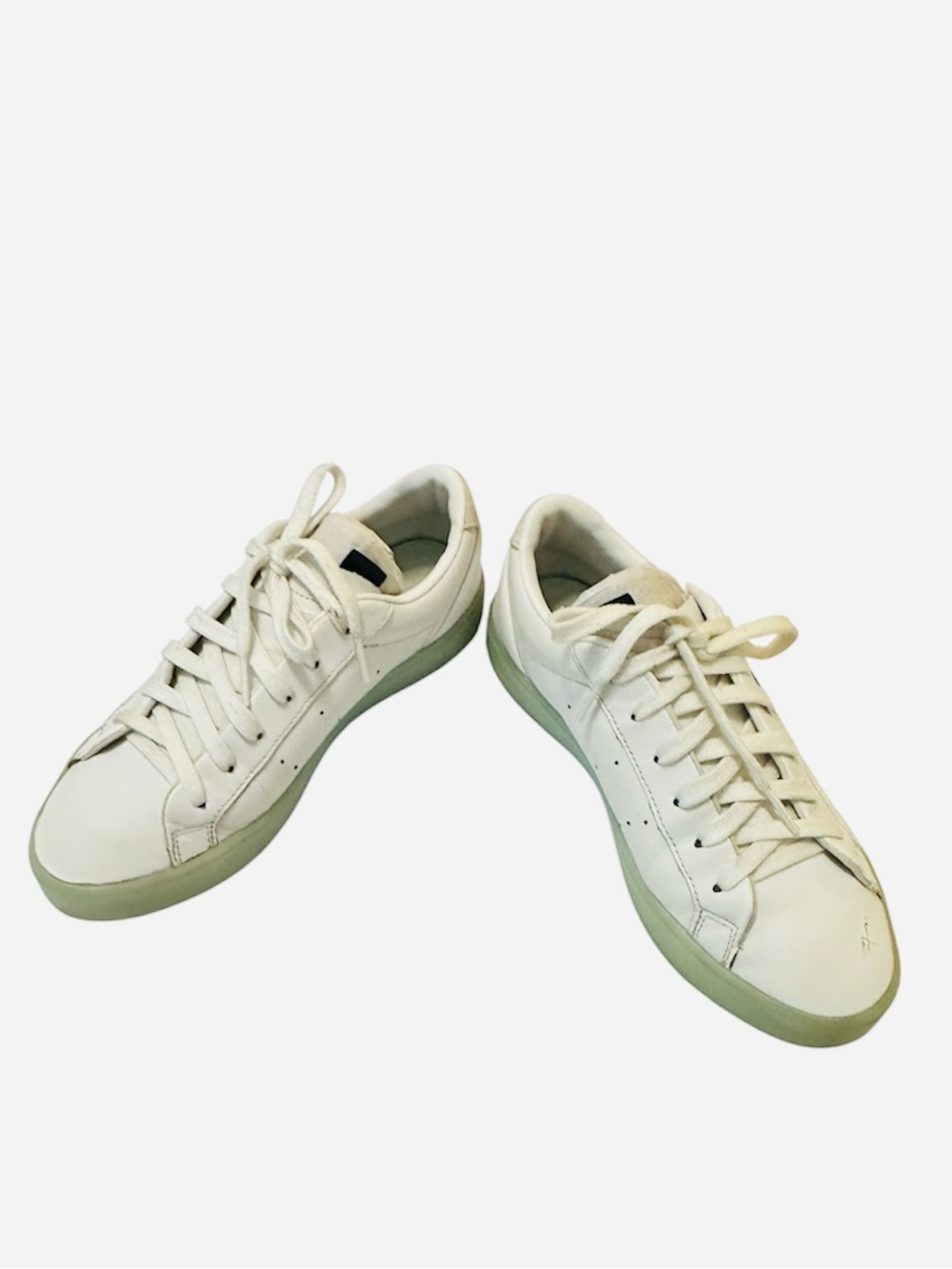 Adidas Women’s White Leather Sneakers with Pale Green Sole